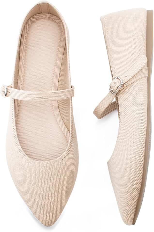 Soesyi Pointed Toe Flats Knit Ballet Flat Shoes for Women Comfortable with Adjustable Strap,Washable Dressy Casual Flats for Work Office