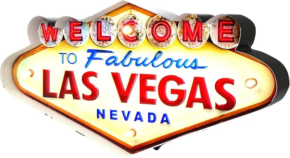 Leuchtschild Las Vegas Retro — 50er Jahre Haus Dekoration Schild, Wandschild im Vintage-Stil, Zubehör für Interior Deko | 50x25x5 cm (Las Vegas)
