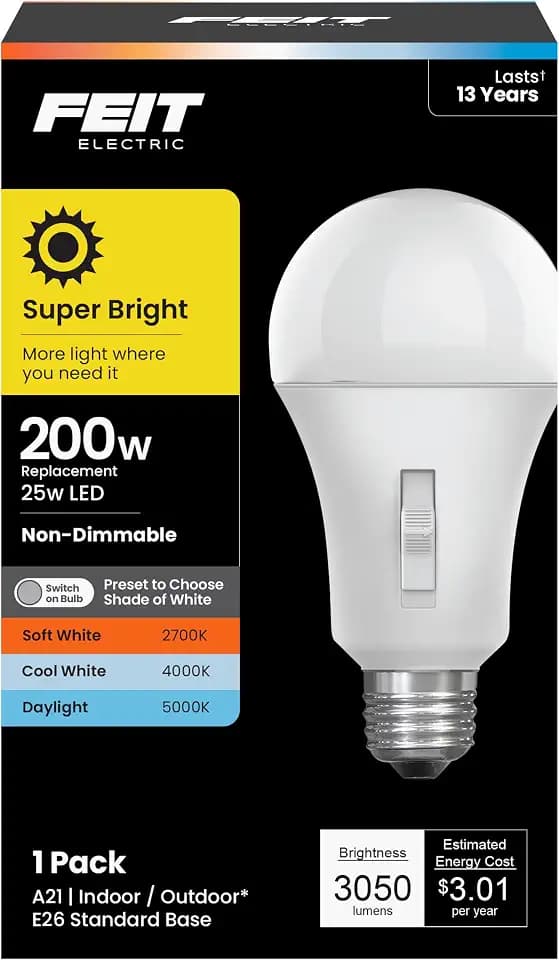 Feit Electric A21 LED Light Bulb, 200W Eq, 3CCT, E26 Base