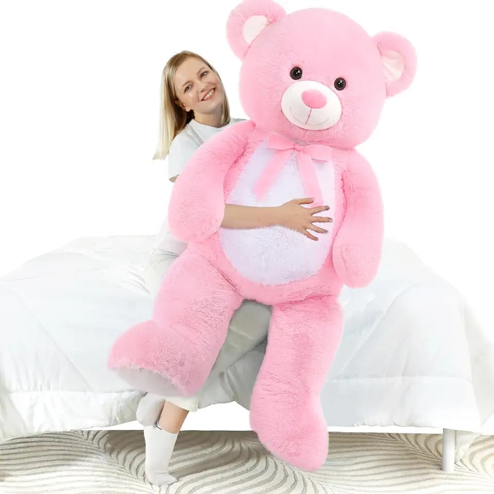 MorisMos Giant Teddy Bear Stuffed Animal 4 Feet,51 in Large Pink Bear for Girlfriend Boyfriend Wife Mom Fiancée Valentine's Gift,Big Bear Plush for Kid Birthday Christmas Baby Shower Decor,Pink