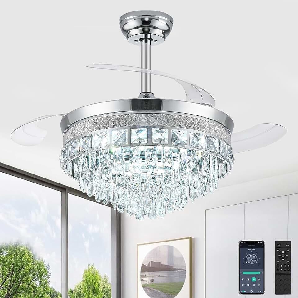 42'' Retractable Fandelier Ceiling Fan with Light, Chrome