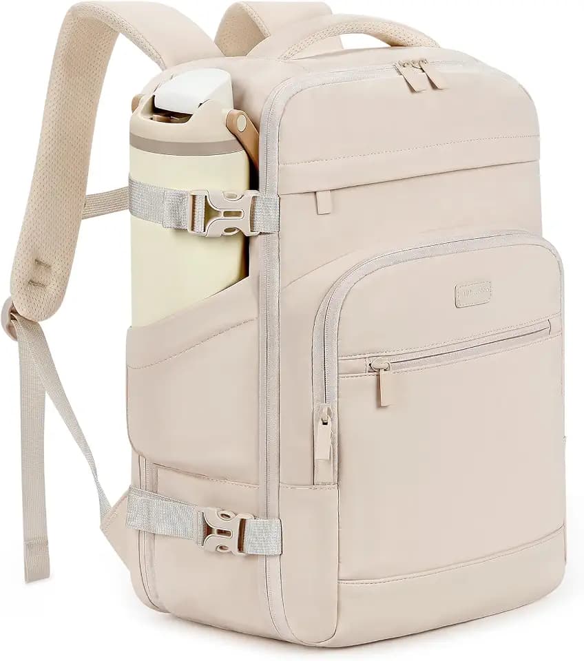 mibasies 30L Travel Backpack for Women & Men: Flight Approved Carry On Backpack, TSA Personal Item Bag with Water Bottle Pocket, Weekender Essentials Backpacks fits 15.6" Laptop - Beige