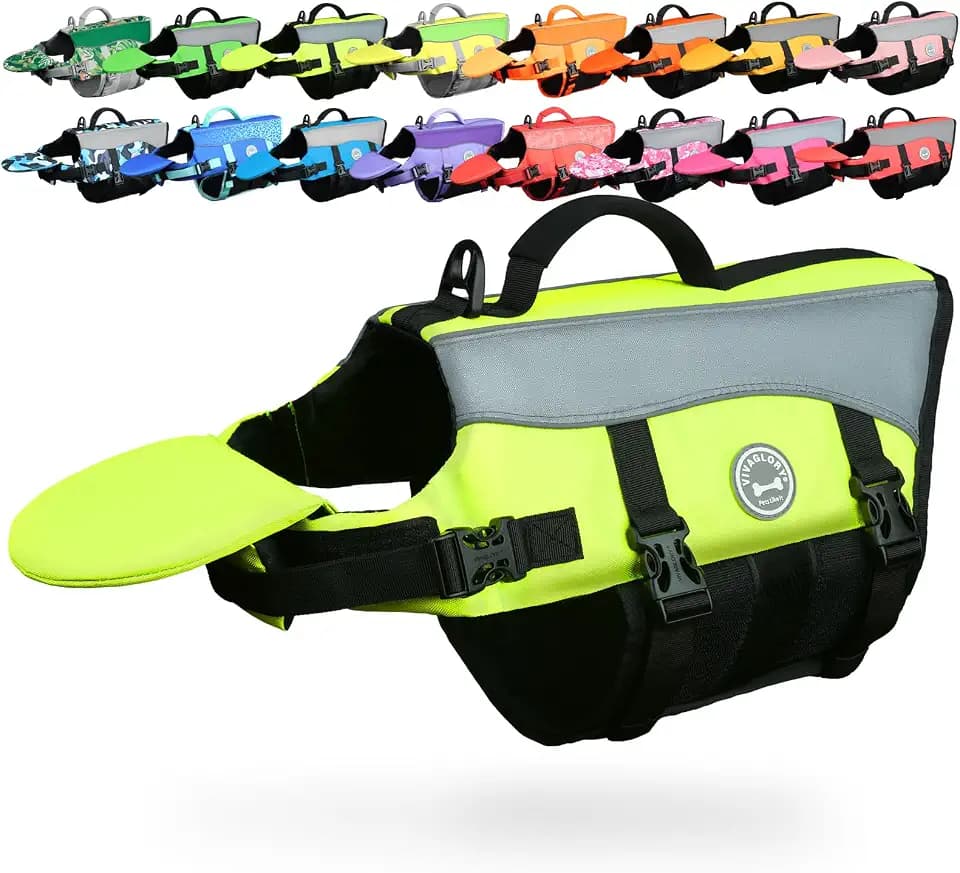 VIVAGLORY Dog Life Vest Front Float Dog Swim Vest, M, Bright Yellow