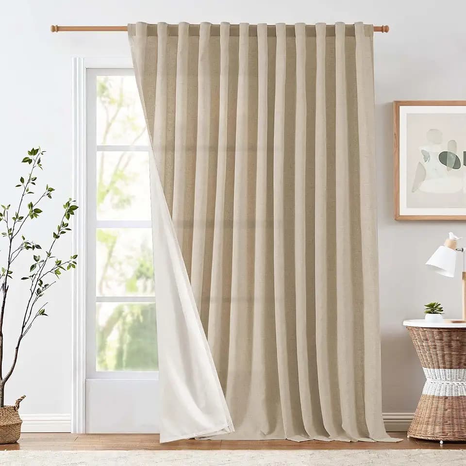 jinchan Lined Linen Curtains Extra Wide Back Tab 100x90 Inch 1 Panel Taupe