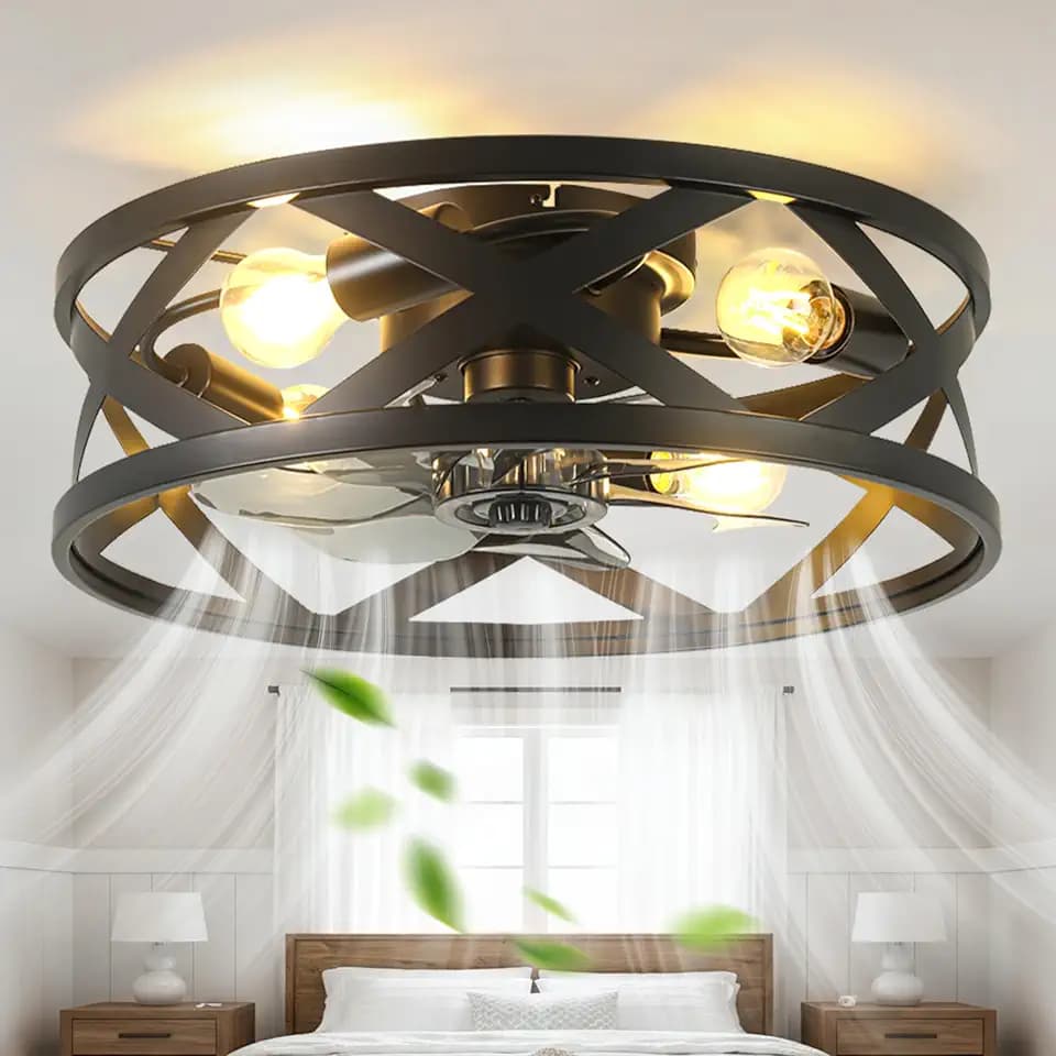 Bella Depot 20" Modern Flush Mount Ceiling Fan with Light, Chandelier Fan, 6 Speeds Reversible Bladeless for Bedroom Living Room Kitchen