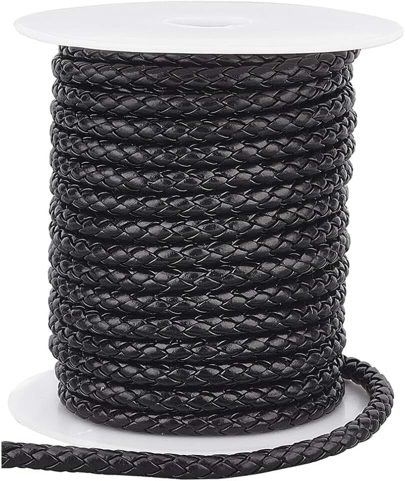PH PandaHall 10,9 m geflochtes Lederband, 5 mm, rund, Armband aus PU-Leder, Kordel, schwarz, Kunstlederseil, für Halskette, Armband, Schmuck, Gürtel, Handwerk, Bolo-Krawatte