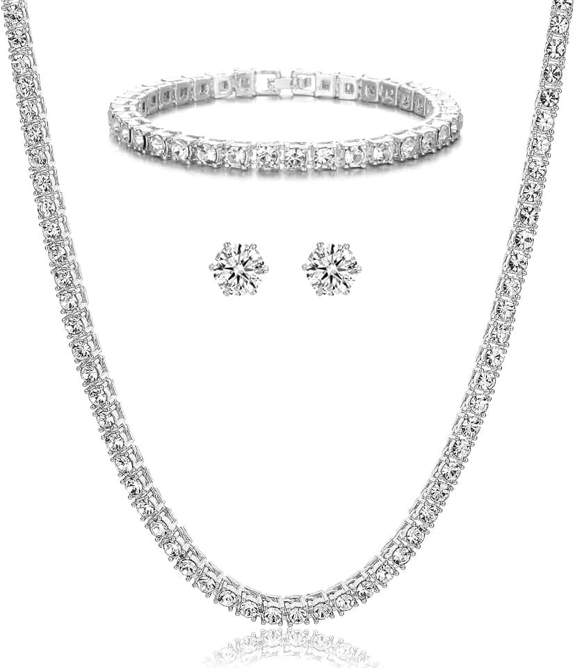 HH BLING EMPIRE Gold Silver Iced Out Diamond Tennis Chain Necklace for Men Women, Rhinestone Tennis Necklaces for Women and Teens, Tennis and Cuban Link Chains 18-30 Inches