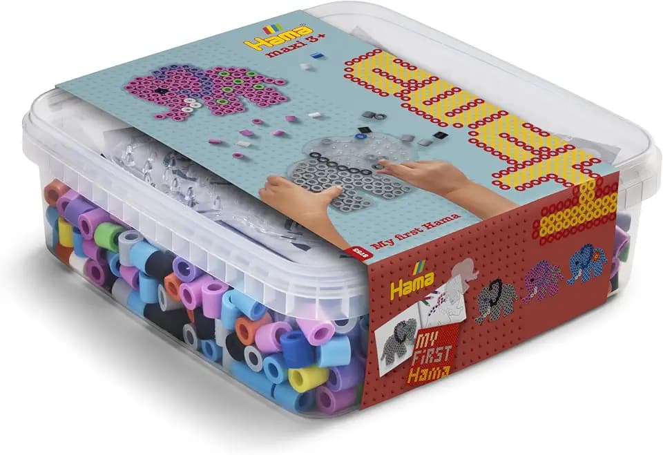 Hama Perlen 8753 Bügelperlen Box mit ca. 600 Maxi-Perlen, die Stiftplatte kleiner Elefant, Bügelpapier, für Kinder ab 3 Jahren