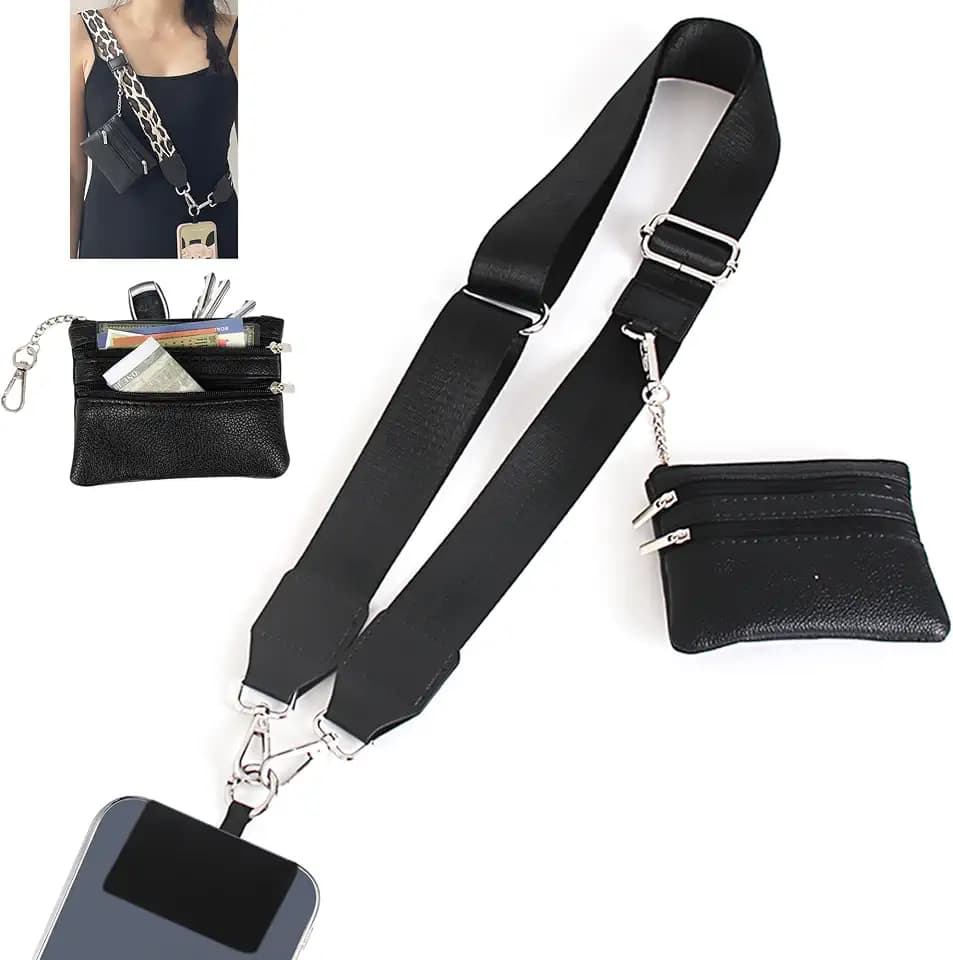 Clip and Go Strap with Wallet for Phone Lanyard Crossbody, Black