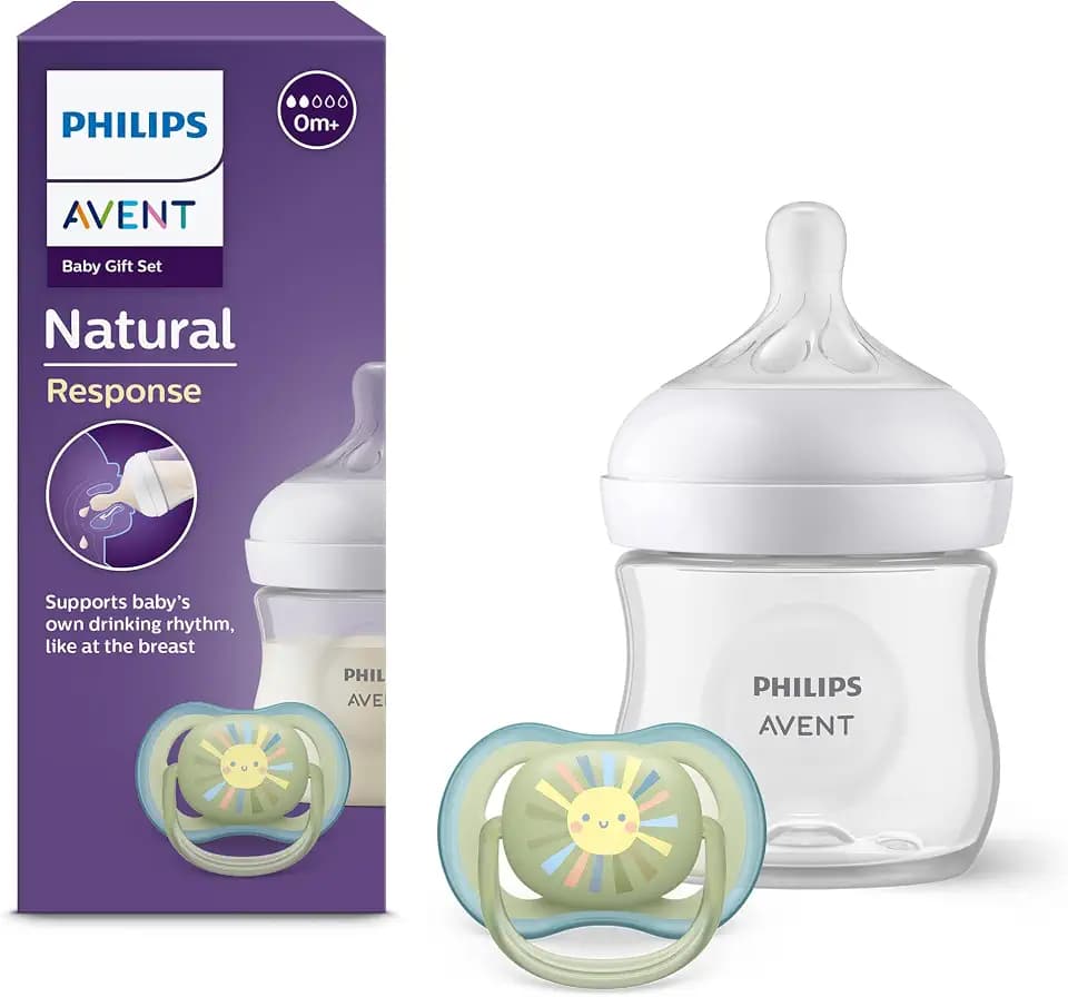 Philips AVENT Natural Response Geschenkset für Babys, Natural Response Babyfläschchen 125ml mit Saugergröße 2 (ab Geburt), ultra air Schnuller, Modell SCD837/10