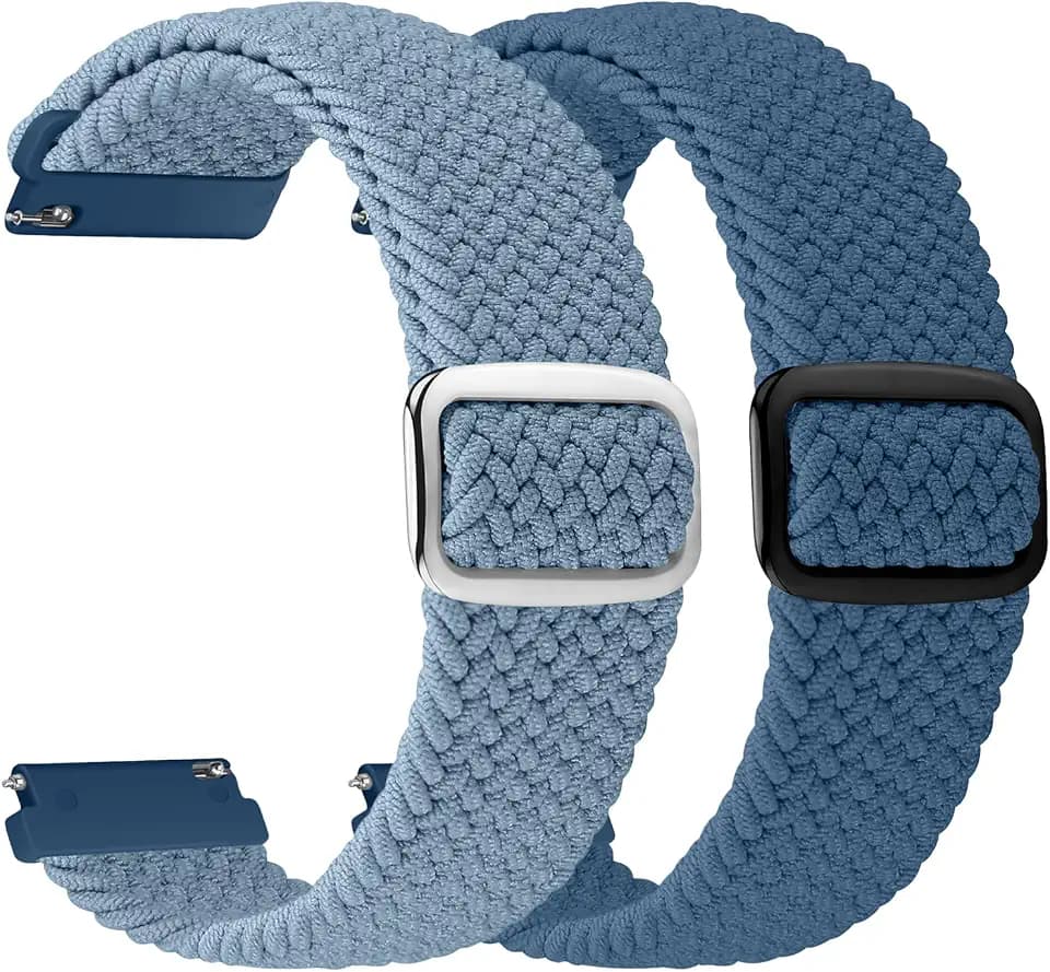 2 Pack 20mm Quick Release Braided Bands Compatible with Garmin Venu, Forerunner 55/165/245/645, Vivoactive 6/5/3, Adjustable Band for Amazfit Active/Bip 3