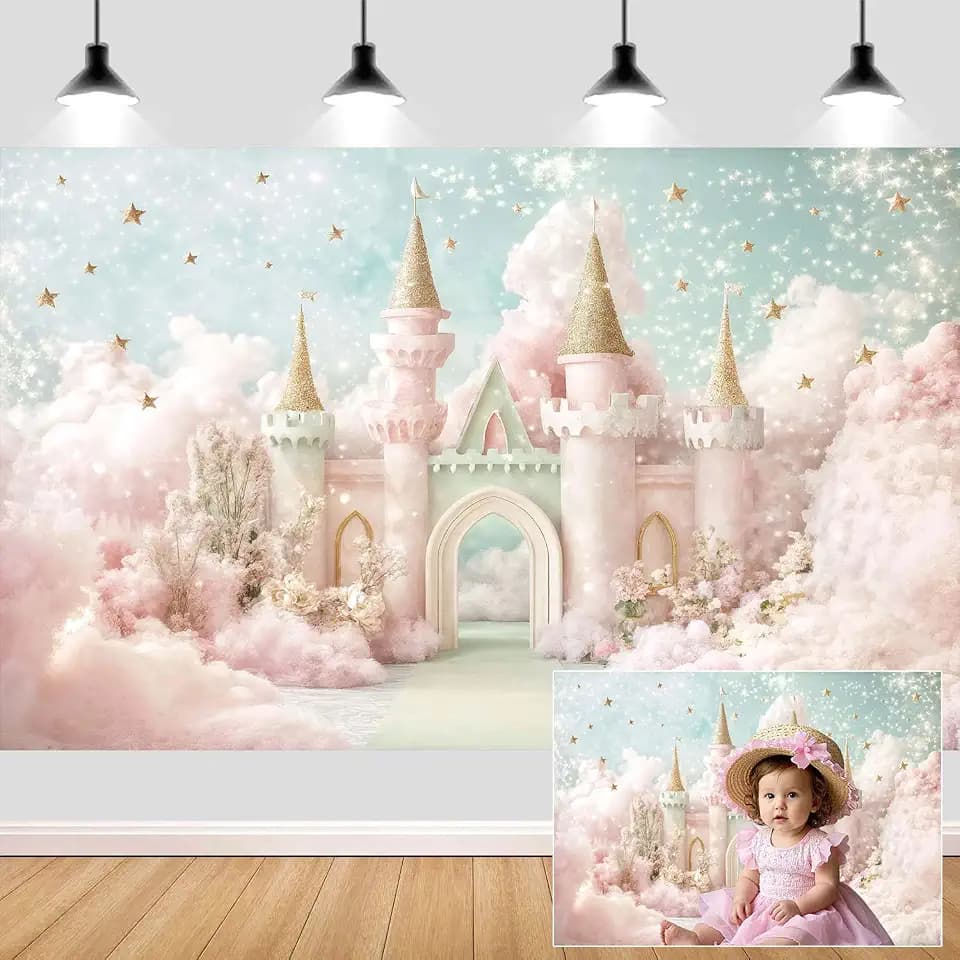10X8ft Princess Castle Backdrop for Girl Birthday Pink Castle Decorations Magical Fairy Tale Themed Birthday Party Photography Background Cake Table Decor Banner Supplies Photo Booth Props