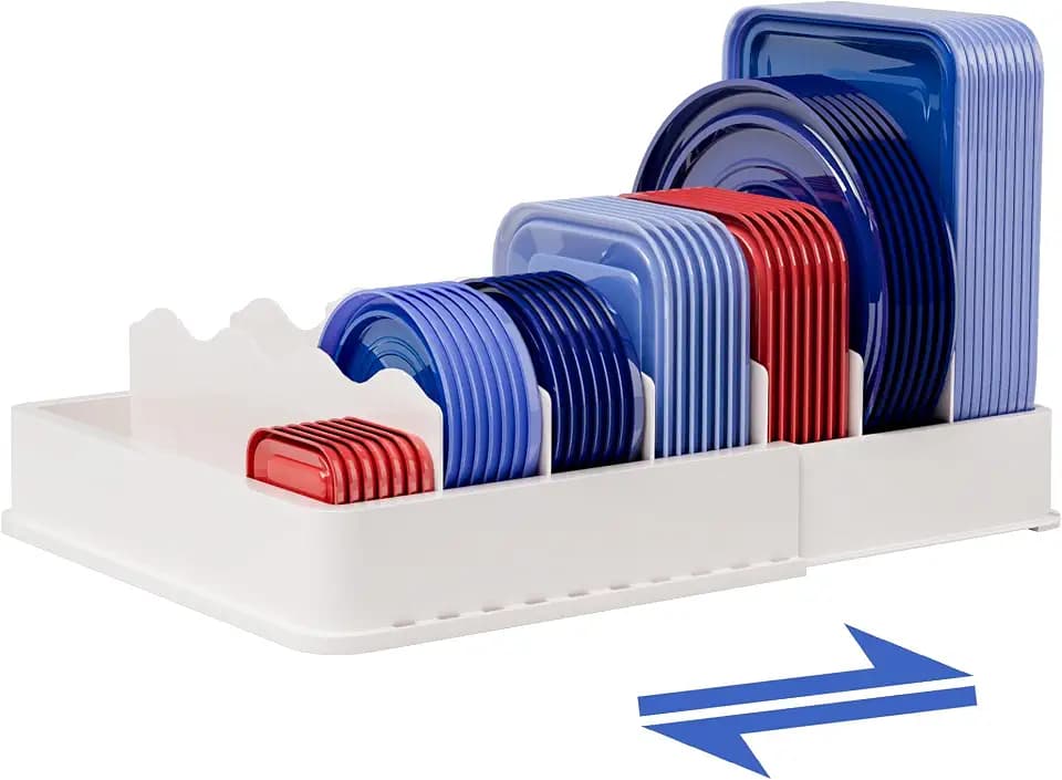 SWOMMOLY Expandable Food Container Lid Organizer for Kitchen Cabinet