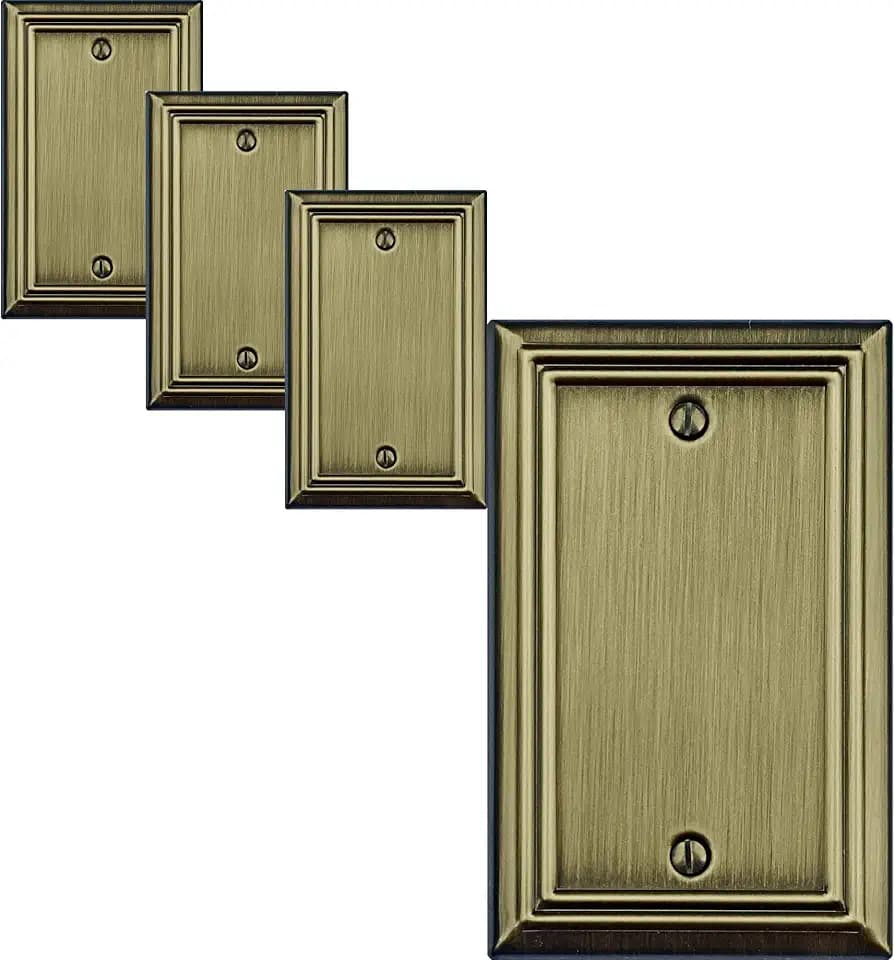 OKAWYC Single Blank Light Switch Cover Adler Metal Wall Plate, 4-Pack Antique Brass 1 Gang, Light Switch Cover Outlet Cover Decorative Wallplate, Durable