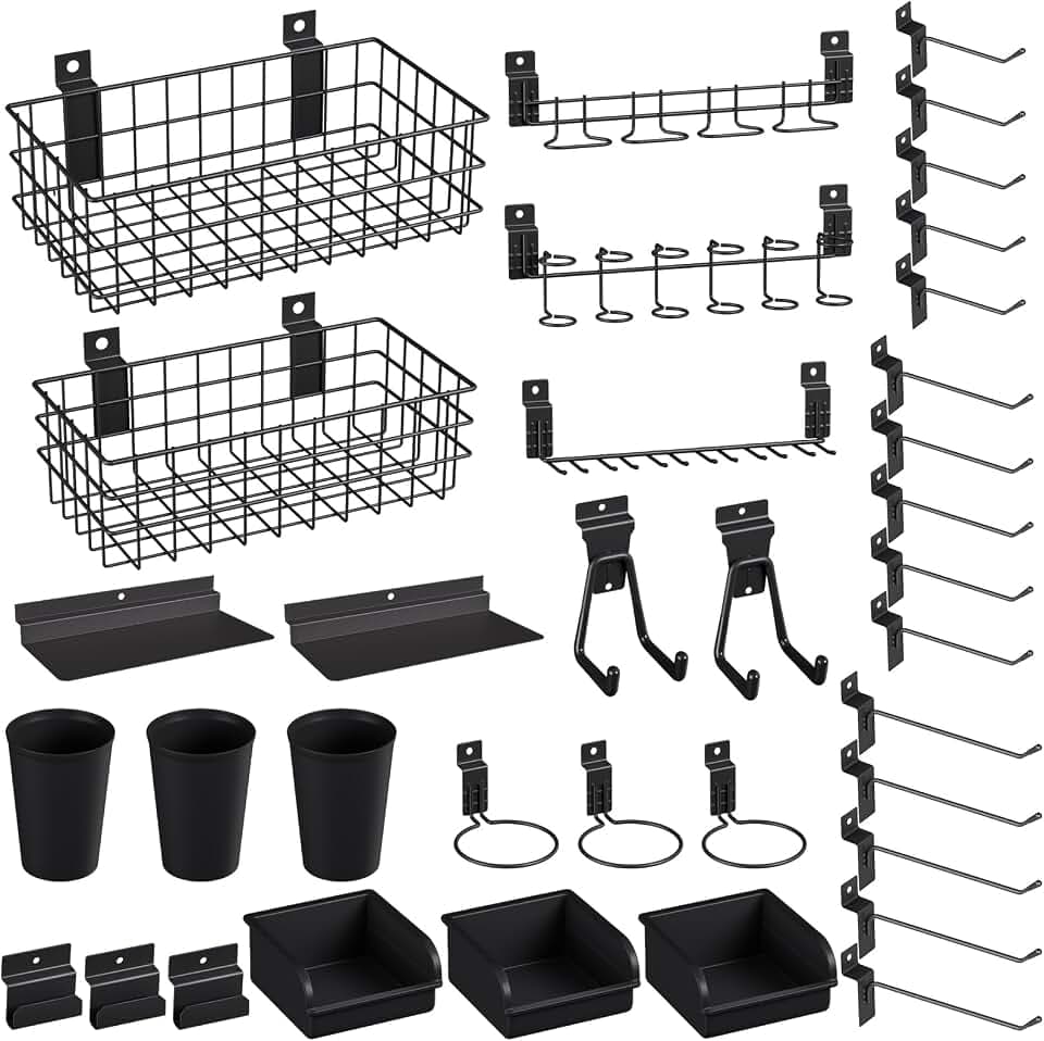 INCLY 30PCS Slatwall Accessories Set with Hooks, Baskets, Bins & Cups