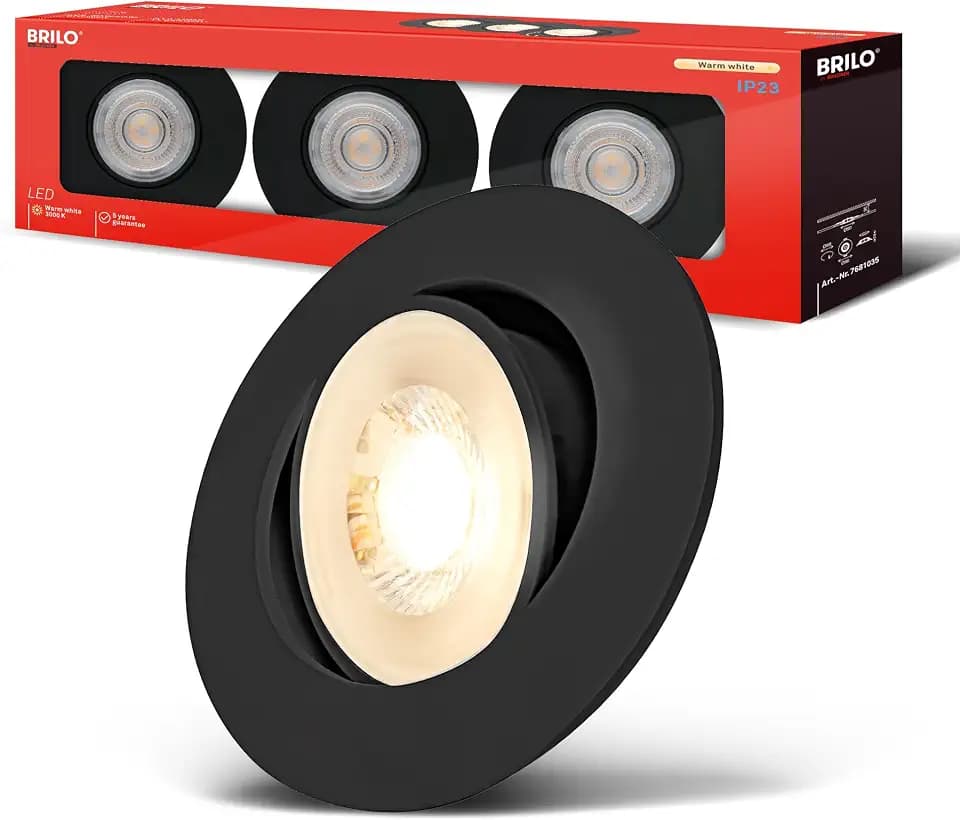 BRILONER - 3er Set LED Einbaustrahler 230V Flach Schwenkbar Schwarz