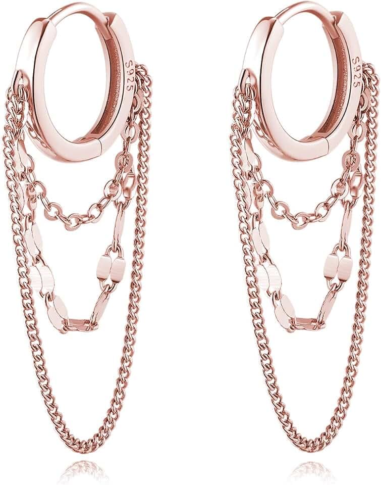 Reffeer Creolen aus 925er-Sterling Silber für Damen, Baumelnde Ohrringe, Tropfenohrringe, Ketten Ohrringe