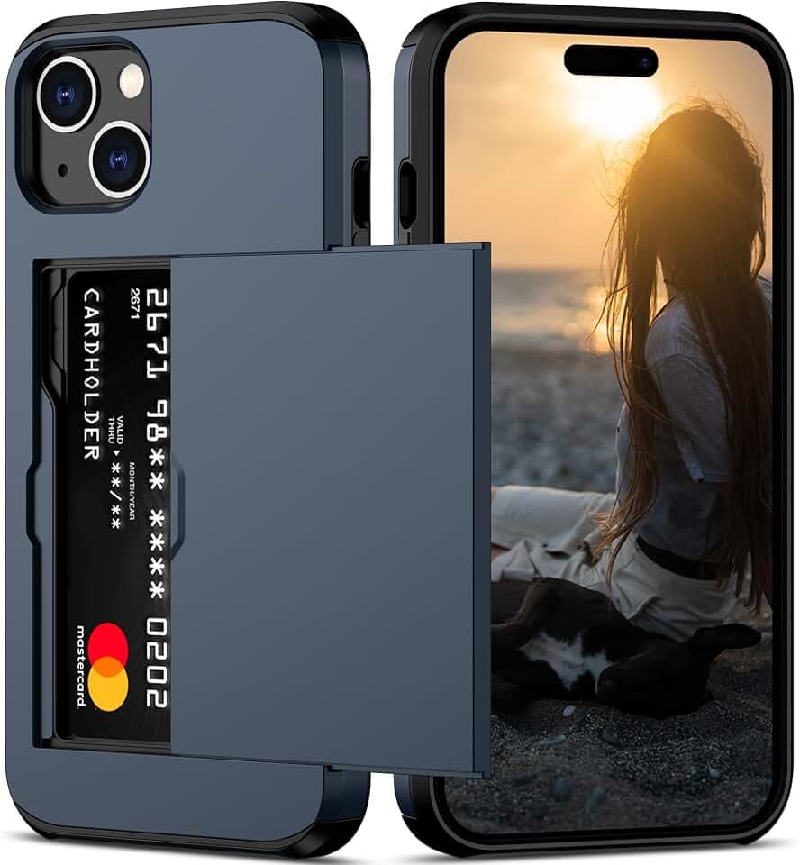 Nvollnoe for iPhone 15 Case with Card Holder Blue