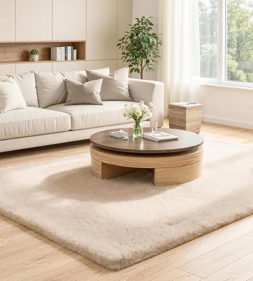 Teppich 120x180 cm Beige, Kunstfell, flauschig, waschbar