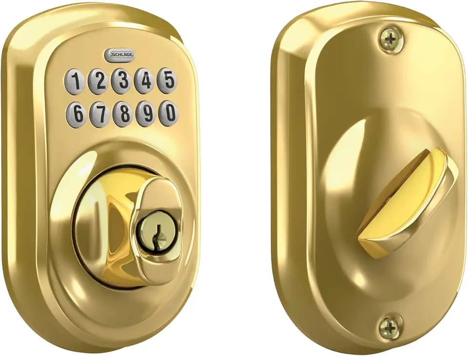 Schlage Electronic Keypad Deadbolt Lock, Plymouth Trim, Bright Brass