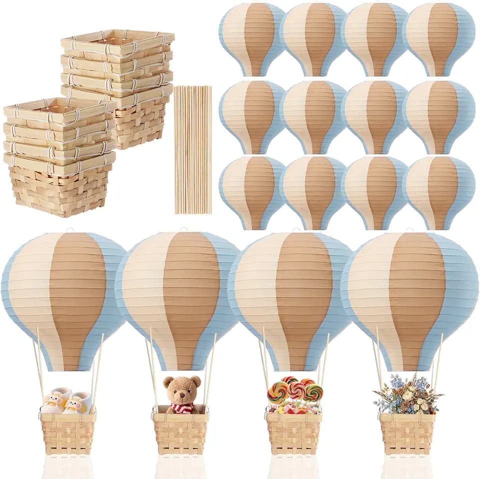Meooeck 8 Sets Blue Brown Hot Air Balloon Table Centerpieces Decor