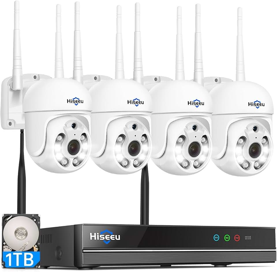 Hiseeu 5MP WLAN Überwachungskamera Set Aussen,10CH Wireless NVR mit 1TB