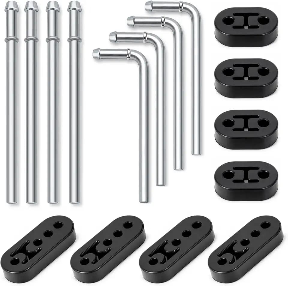 16PCS Exhaust Hanger Kit, 12mm Diameter Carbon Steel Rods & Rubber Hangers
