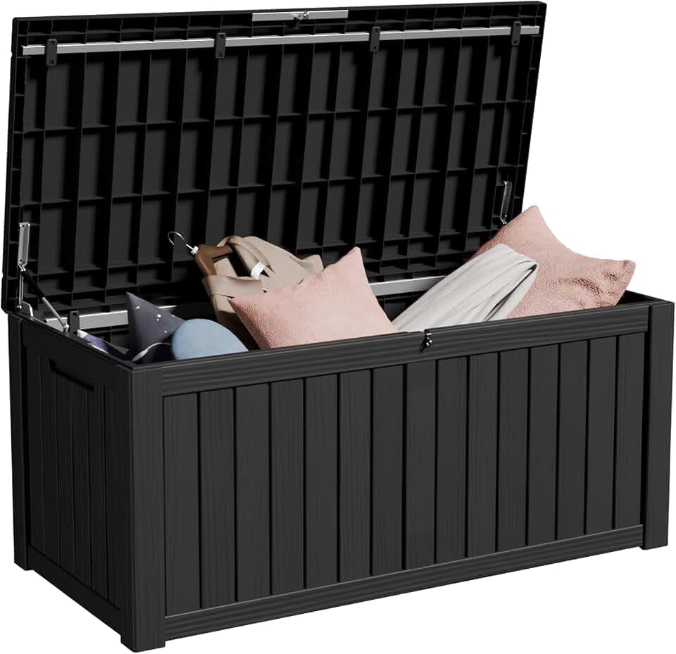 120 Gallon Outdoor Storage Box Waterproof Lockable Resin Deck Box for Patio