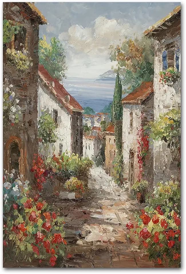 Rtriel Italy Town Painting Mediterranean Tuscany Canvas Wall Art Farmhouse Decor 24 x 36 Inch