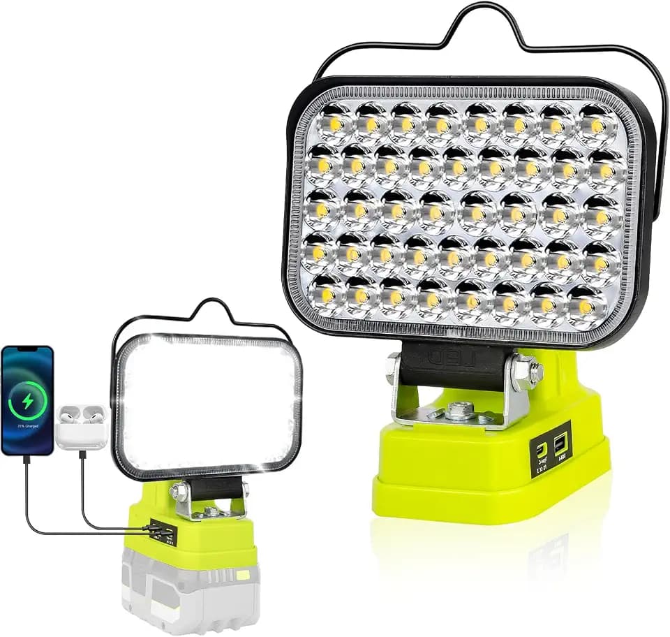 Arbeitsleuchte für Ryobi 18V Akku Lampe, 84W 8000LM,Tragbares Kabelloses Flutlicht mit USB und Typ-C-Schnellladeanschluss für Ryobi Werkzeuge,LED-Strahler für Camping,Angeln,Werkstatt (No Akku)