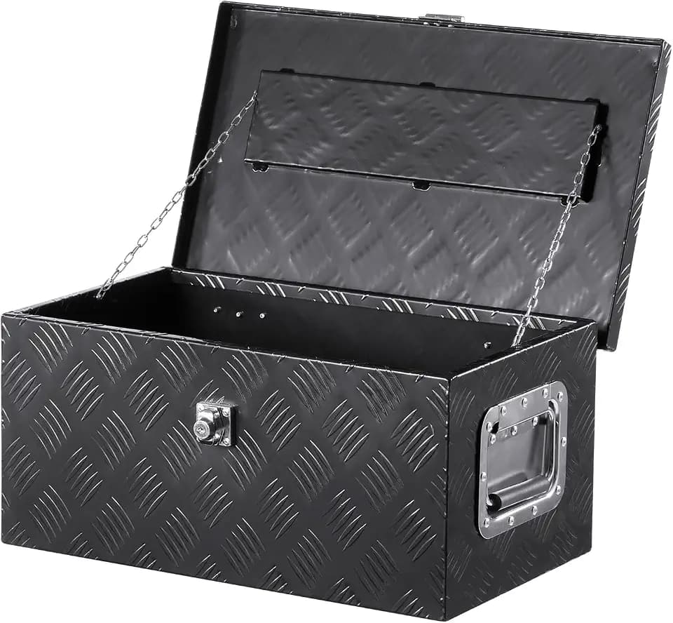 VEVOR Werkzeugkasten aus Aluminium für die Ladefläche, gestreifte Werkzeugkiste (508 x 304,8 x 241,3 mm) mit seitlichem Griff & Schlossschlüsseln, Aufbewahrungs-Organizer für Anhänger Schwarz