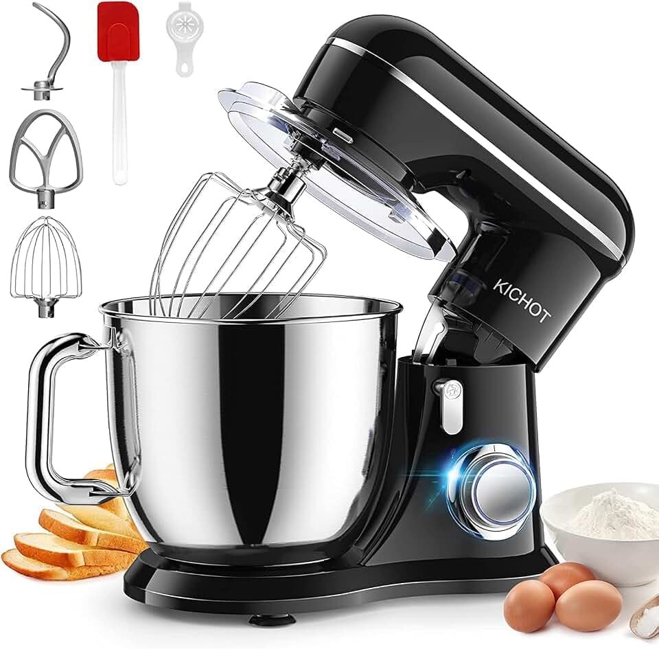 Küchenmaschine Knetmaschine, 10-Gang Küchenmaschine, 4,5L Kuchenmixer, Rührmaschine mit Schneebesen, Knethaken, FlachrüHrer, Spritzschutz, Geeignet zum Backen, Kuchen, Kekse, Kneten