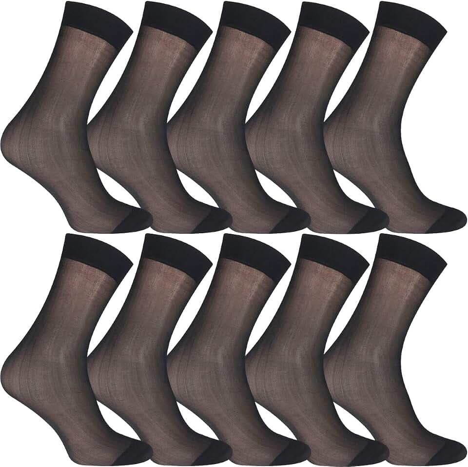 Uaussi 10 Pairs Mens Ultra Thin Dress Socks Silk Sheer Business Socks Soft Nylon Work Trouser Sox Mid Calf