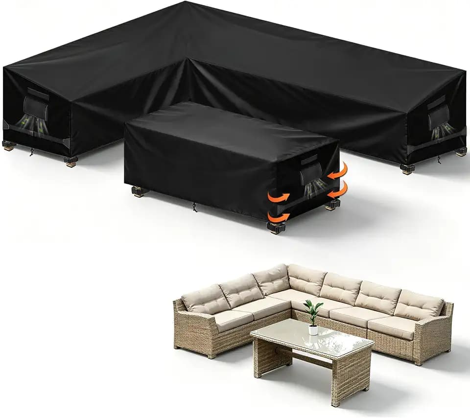 SUNICO Outdoor Sectional Patio Furniture Covers, L-Shaped, 85x110in, Black