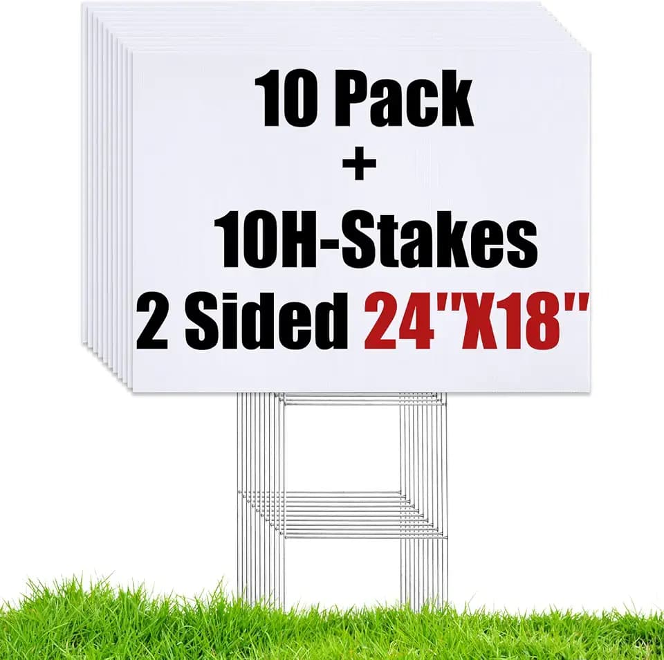 10 Large Blank Yard Signs with Stakes 18 x 24",Corrugated Plastic Lawn Sign kit for Estate Garage Sale,Party,Birthday,Wedding,Campaign,Parking,Make your own Outdoor Sign