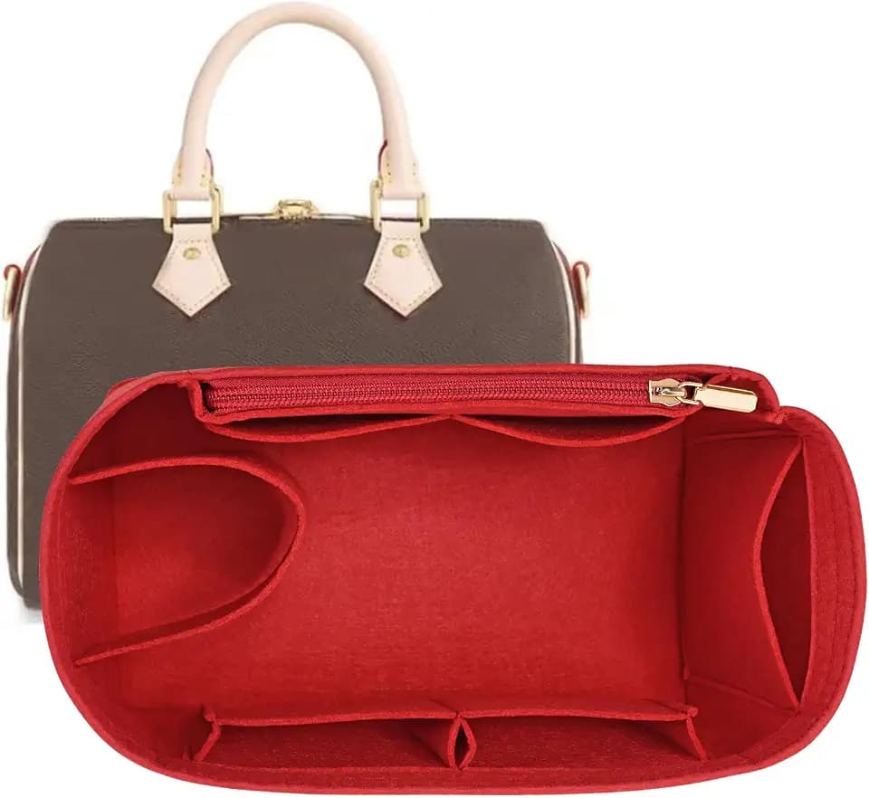 LOUKAYCCI Purse Organizer Inserts for Speedy 30 Felt Purse Inserts HandBag and Tote bag Neverful Organizer Insert (Red,Large)