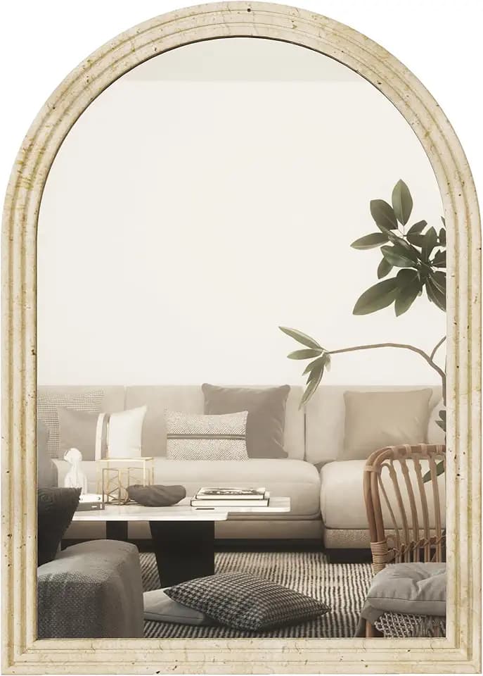 HOMCOM Wandspiegel 50 x 70 cm Bogenförmig mit Polystyrolrahmen Beige
