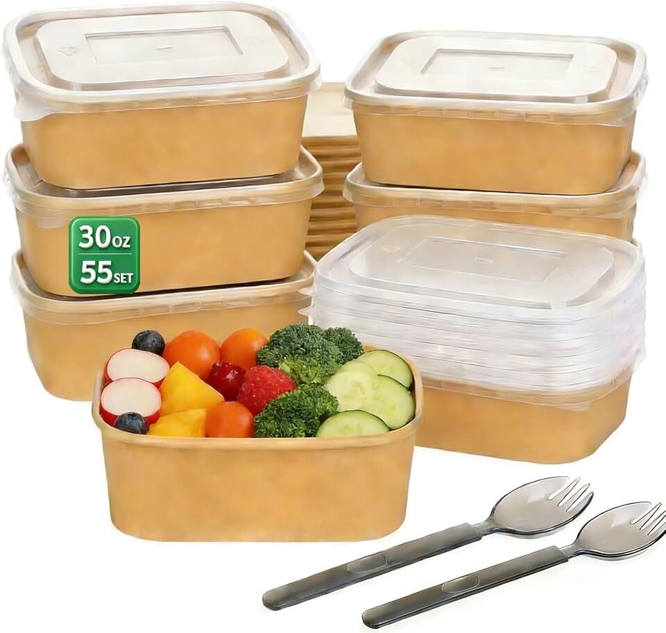 55 Pack 30oz Disposable Meal Prep Containers with Lids and Sporks