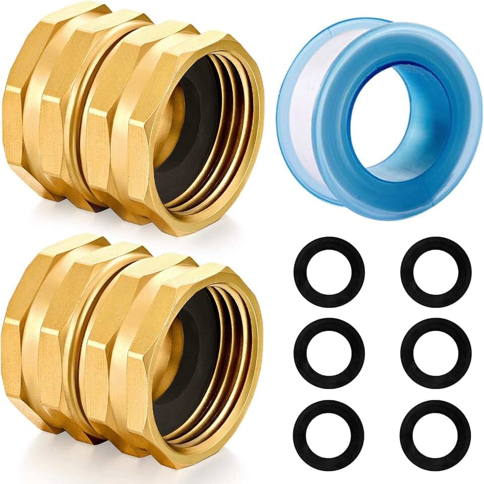 Solid brass Garden Hose Fittings Connectors Adapter Heavy Duty Brass Repair female to double female faucet leader coupler ​dual water hose connector(3/4"GHT) 2 Pcs