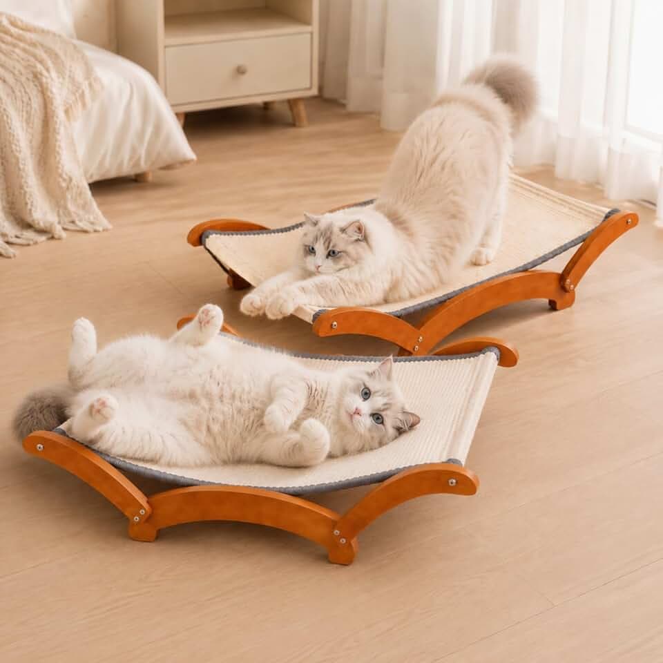 Nuanchu 2 Pcs Large Sisal Cat Scratcher Bed for Indoor Cats Scratching Post Hammock Pad Board Bed Lounge Durable Anti-Slip Solid Wooden Frame