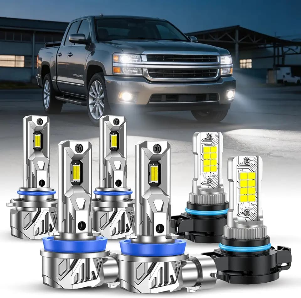 Marsauto 9005/HB3 H11/H8/H9 Light Bulbs Combo and 5202 LED Fog Light Bulbs, 92,000LM Bright 6500K 9005 H11 Bulbs Fit for 2007-2015 Chevy Silverado 1500, Chevy Silverado 2500 HD (2007-2019), Pack of 6