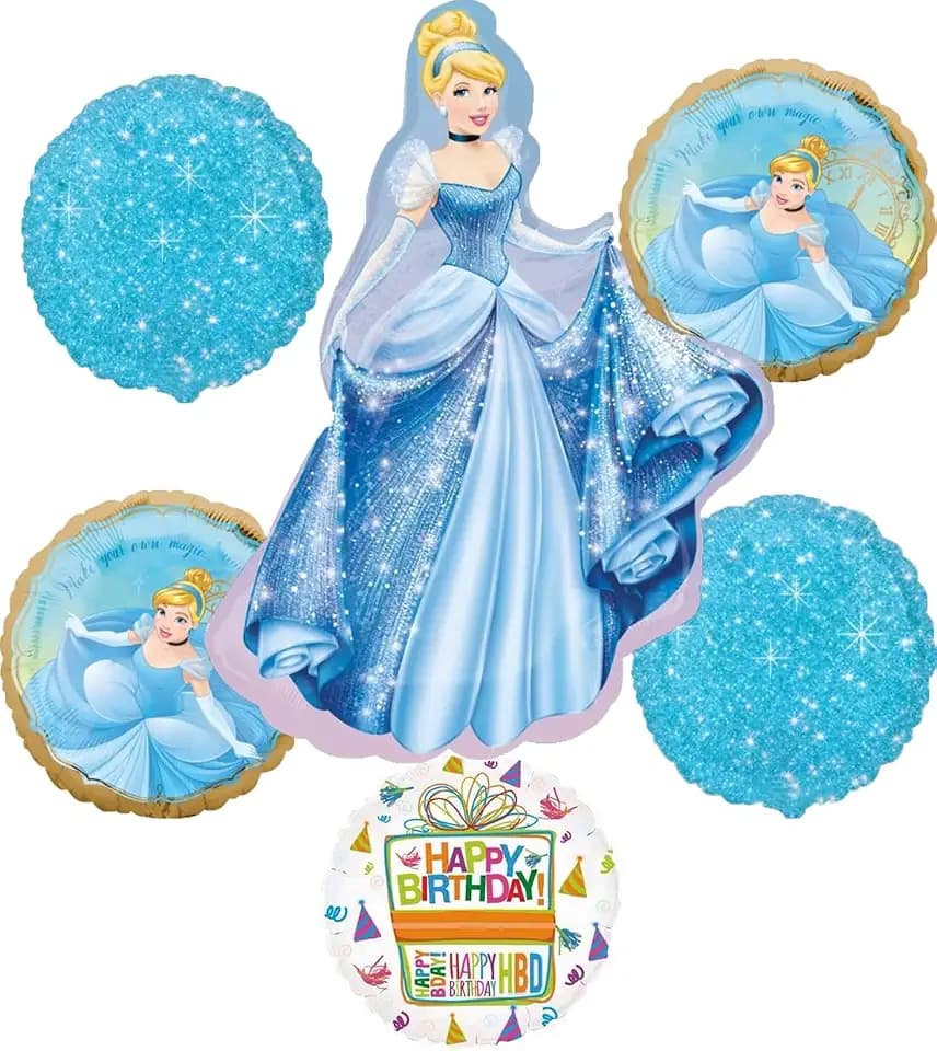 Cinderella Once Upon a Time 6pc Birthday Foil Balloons Bouquet Decorations