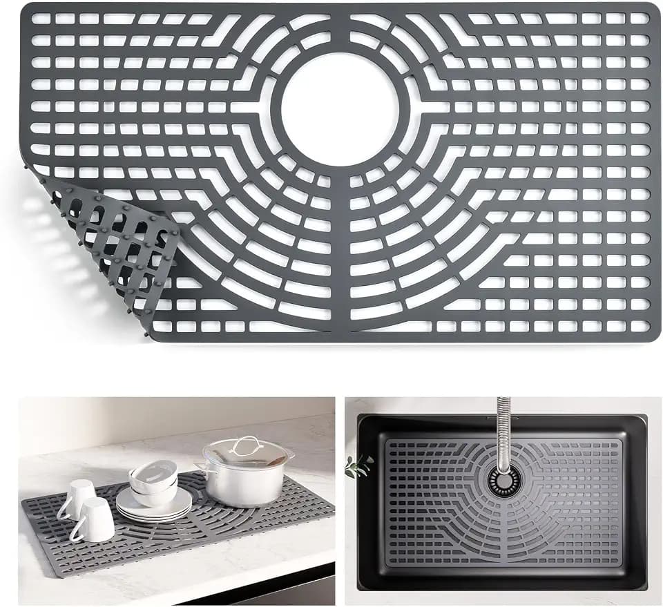 Snuggery Silicone Sink Protector for Kitchen Sink, 30"x16" Rear Drain