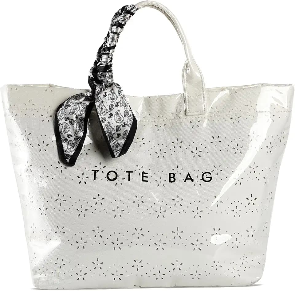 PVC Beach Tote Bag for Women,Letter Print Purse with Handle