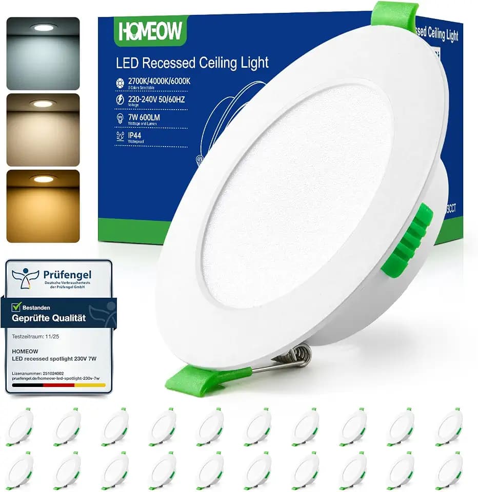 HOMEOW 20er Set LED Einbaustrahler 230V 7W, 75mm – 90mm Lochmaß LED Spots