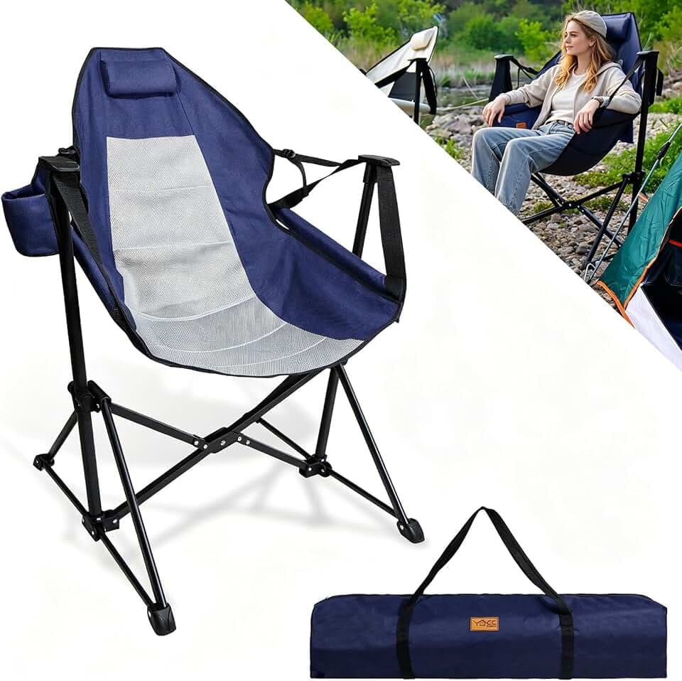 CCLIFE Schaukelstuhl Camping, 105 * 90 * 65 cm,bis 100 kg, Blau, Faltbar