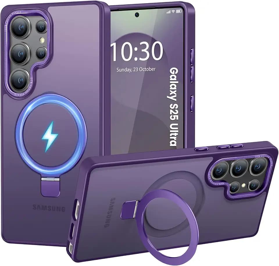HuwaiH Magnetic Stand Case for Samsung Galaxy S25 Ultra, Purple