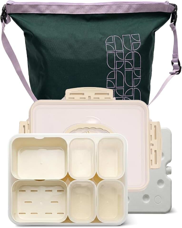 GIRAFFYCO Tragbare Snackbox mit Abtropfeinsatz, Kühltasche & Kühlakku