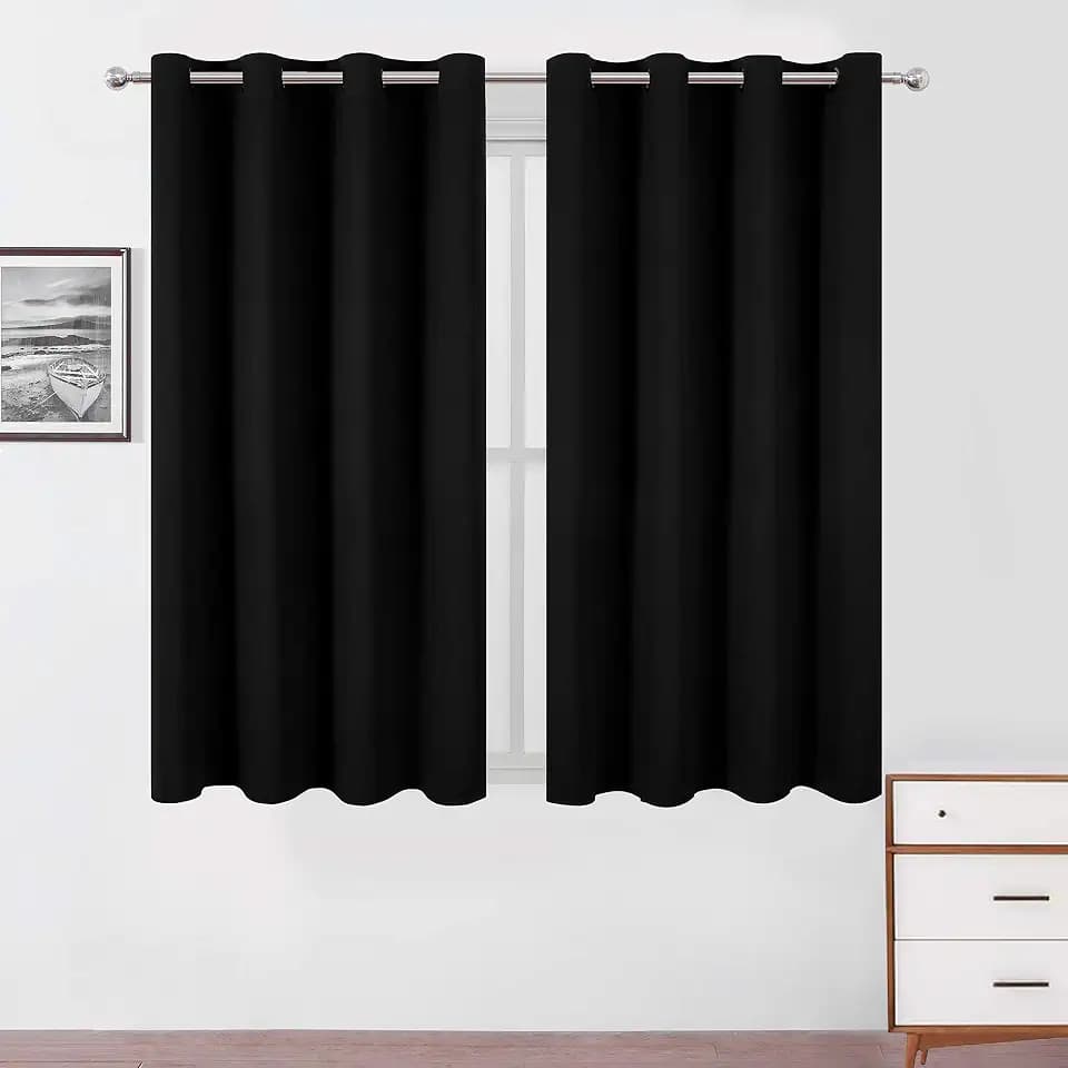 LEMOMO Black Blackout Curtains 52 x 63 Inch Length/Set of 2 Curtain Panels/Thermal Insulated Room Darkening Curtains for Bedroom and Living Room