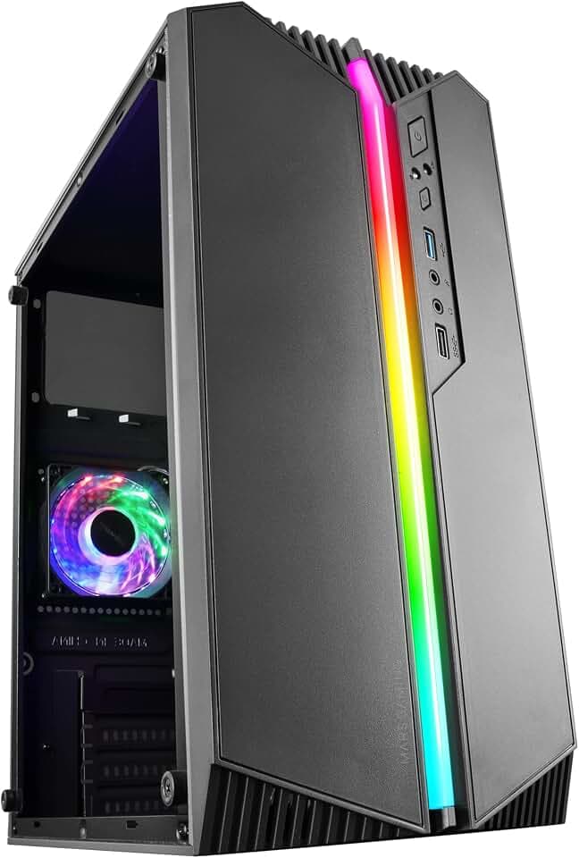 Mars Gaming MC-S1, Gehäuse PC Micro-ATX Ultra-Kompakt, 12-Mode ARGB Frontbeleuchtung, FRGB Lüfter, Full Side Window Gaming Gehäuse, Unterstützt Flüssigkeitskühler bis 120mm, Schwarz